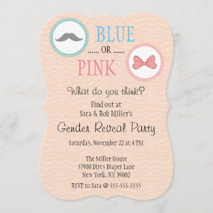 Cute Mustache & Bow Gender Reveal Invite