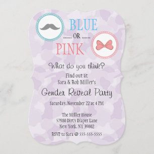 Cute Mustache & Bow Gender Reveal Invite