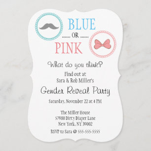Cute Mustache & Bow Gender Reveal Invite