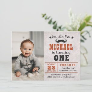 Cute Mustache Boy Photo 1st Birthday Party Invitation