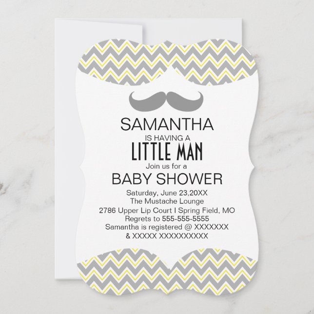 Cute Mustache Boys Baby Shower Custom Invite (Front)