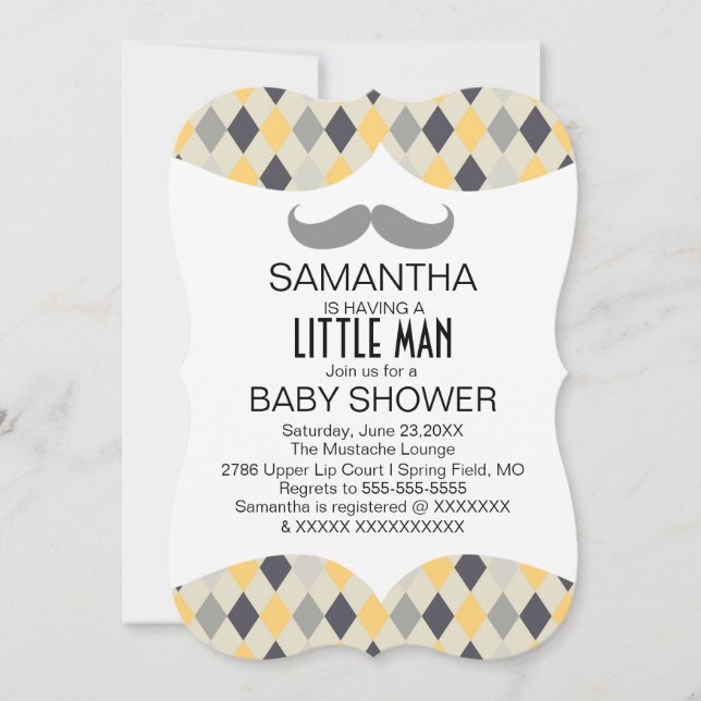 Cute Mustache Boys Baby Shower Custom Invite (Front)