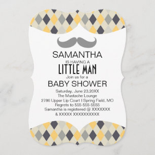 Cute Mustache Boys Baby Shower Custom Invite