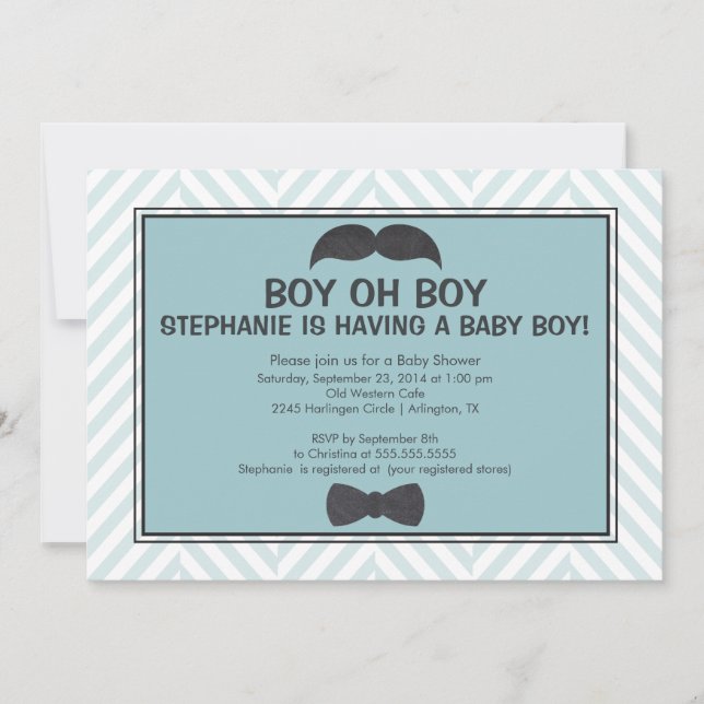 Cute Mustache Boys Baby Shower Invitation (Front)