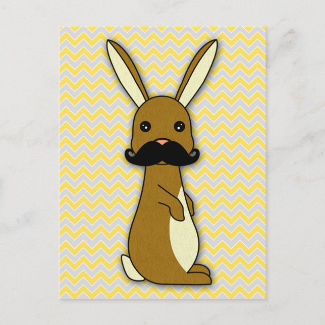 Cute Mustache Bunny Cartoon Postcard (Front)