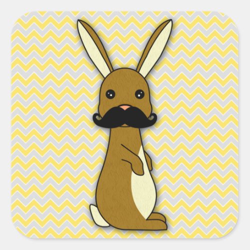 Cute Mustache Bunny Cartoon Square Sticker