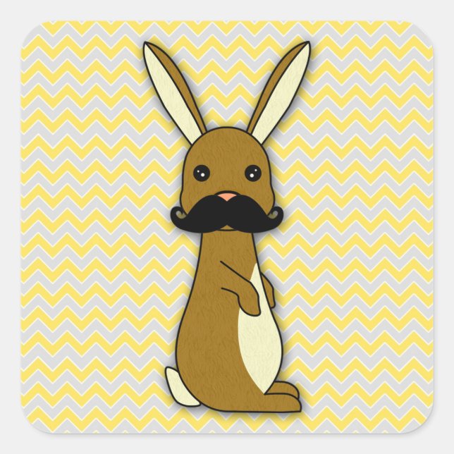 Cute Mustache Bunny Cartoon Square Sticker (Front)