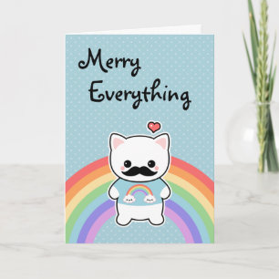 Cute Mustache Cat Holiday Card