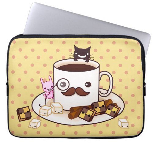 Cute mustache cup with kawaii animals and biscuits laptop sleeve