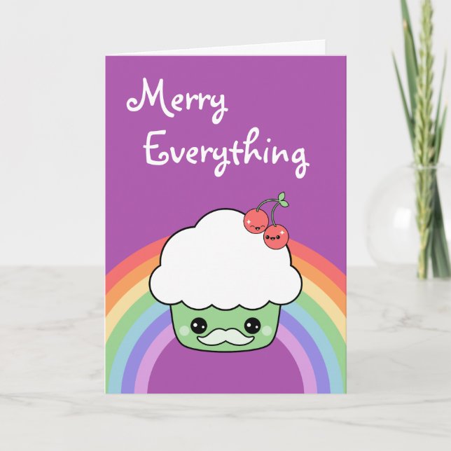 Cute Mustache Cupcake Holiday Card (Front)