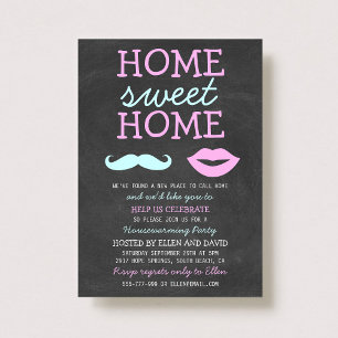 Cute Mustache & Lips Home Sweet Home Invitations