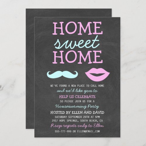 Cute Mustache  Lips Home Sweet Home Invitations