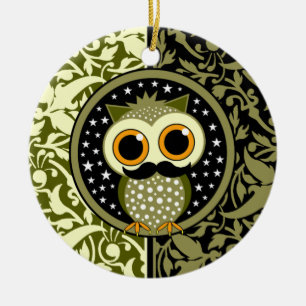 cute mustache owl ceramic ornament