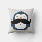 Cute Mustache Penguin Blue Throw Pillow (Back)