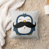 Cute Mustache Penguin Blue Throw Pillow (Blanket)