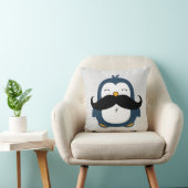 Cute Mustache Penguin Blue Throw Pillow (Chair)