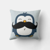 Cute Mustache Penguin | Blue Throw Pillow (Back)