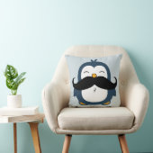 Cute Mustache Penguin | Blue Throw Pillow (Chair)