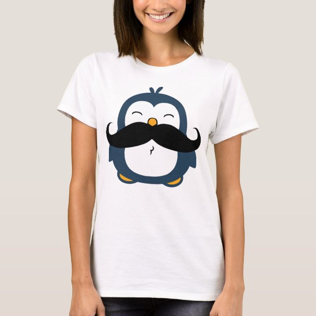 Cute Mustache Penguin T-Shirt (Front)