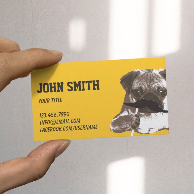 Cute Mustache Pug Plain Gold Business Card (Creator Uploaded)