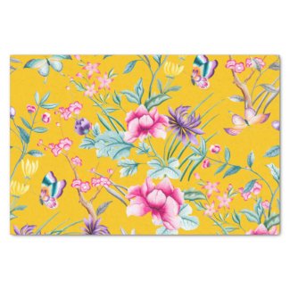 Cute Mustard Yellow Floral & Butterflies Pattern
