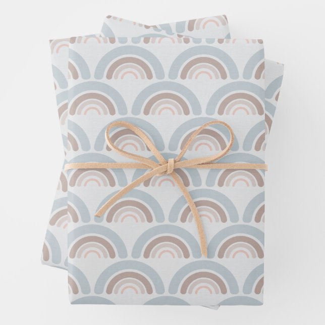 Cute Muted Boho Kid's Pastel Rainbow  Wrapping Paper Sheets (In situ)