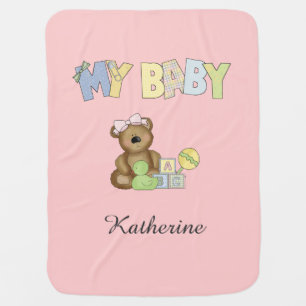 Cute My Baby-Teddy Bear/Personalize Name Stroller Blanket