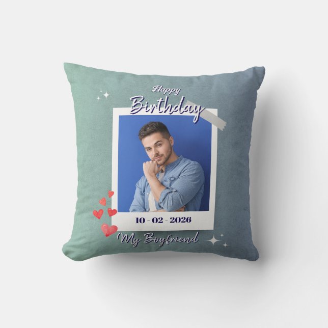 Cute My Boyfriend Birthday Gift Design Throw Pillow (Front)