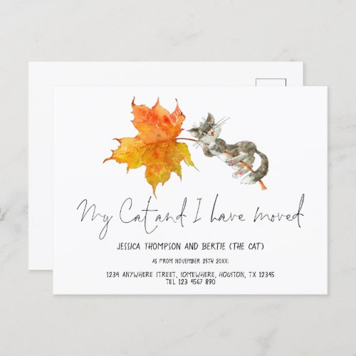 Cute My Cat I have Moved Script Autumn New Home Postcard