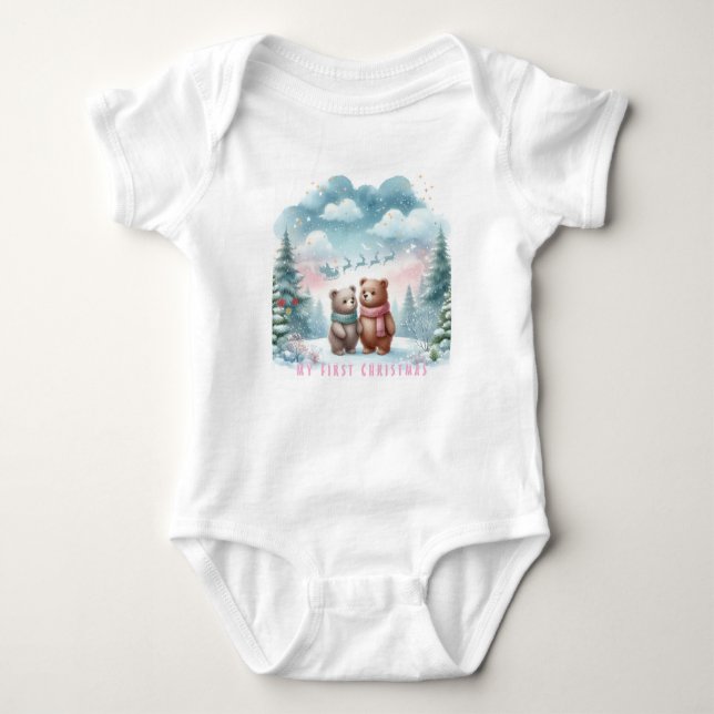  Cute My First Christmas and Bears Baby Bodysuit (Front)