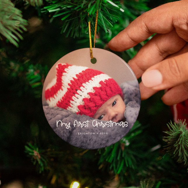 Cute My First Christmas baby photo Ceramic Ornament (Creator Uploaded)