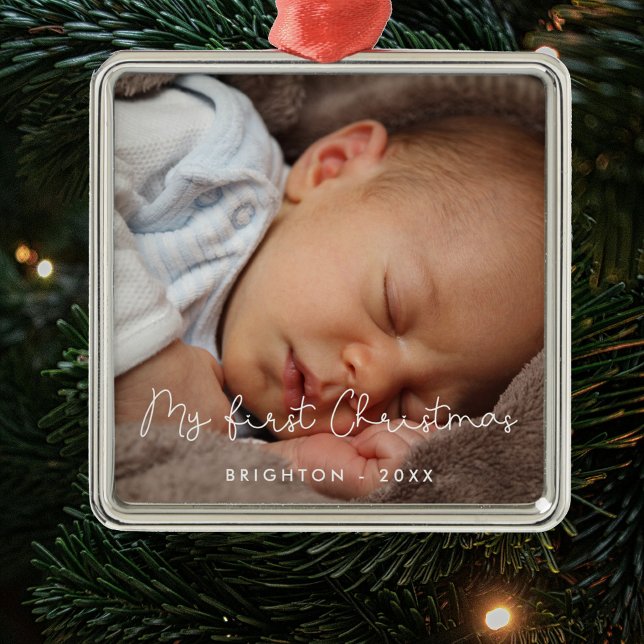 Cute My First Christmas baby photo Metal Ornament (Creator Uploaded)