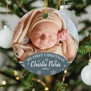 Cute My First Christmas Baby Photo, Name  & Year Ceramic Ornament