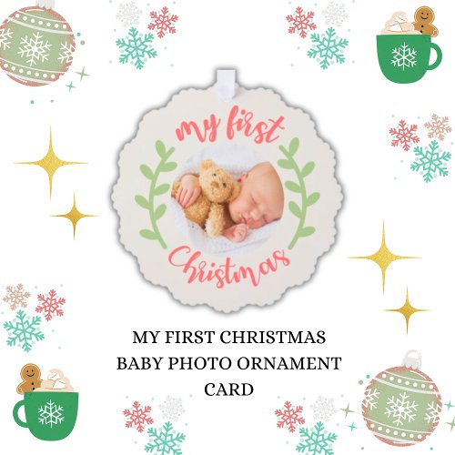 Cute My First Christmas Baby Photo Ornament Card