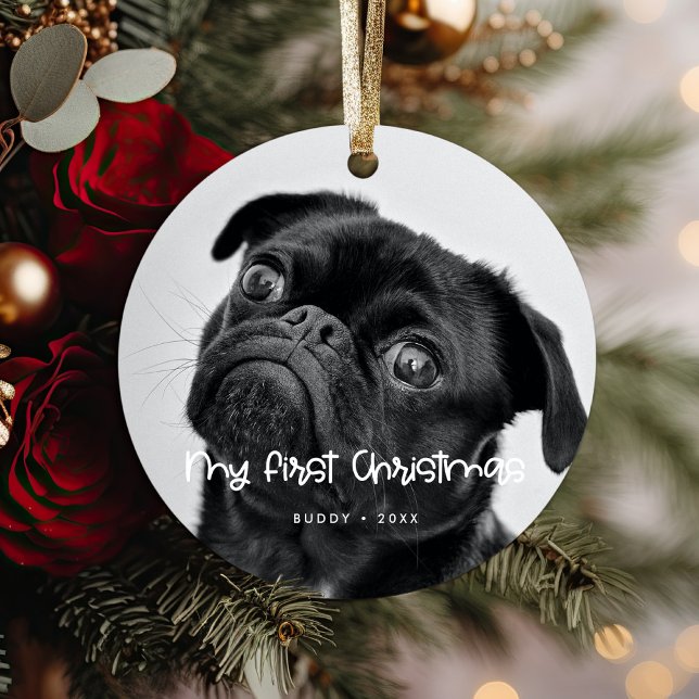 Cute My First Christmas Dog photo Ceramic Ornament (Creator Uploaded)
