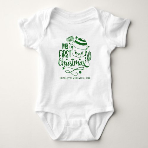 Cute My First Christmas Green Personalized Baby Bodysuit