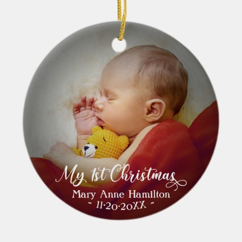 Cute My First Christmas Newborn Baby Photo Ceramic Ornament