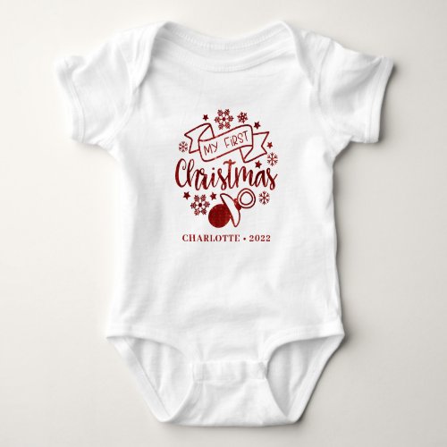 Cute My First Christmas Personalized Baby Bodysuit