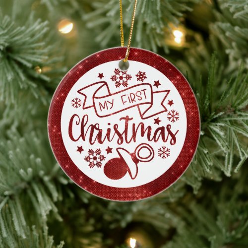 Cute My First Christmas Personalized Photo Ceramic Ornament