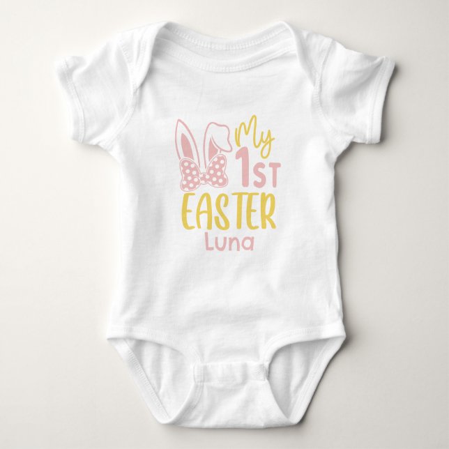 Cute My First Easter Bunny Ears Pastel Baby Bodysuit (Front)