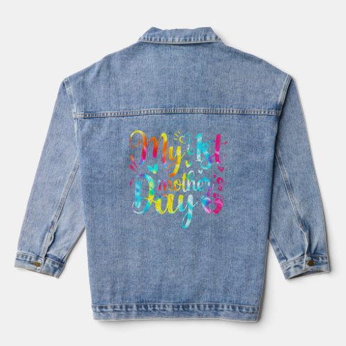 Cute My First Mothers Day Tie Dye Outfit Women Mo Denim Jacket