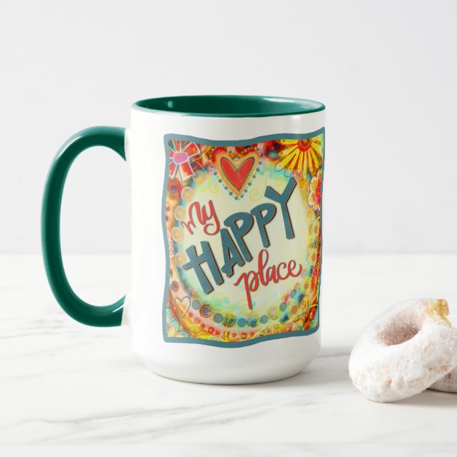 Cute My Happy Place Quote Fun Inspirivity Mug (With Donut)