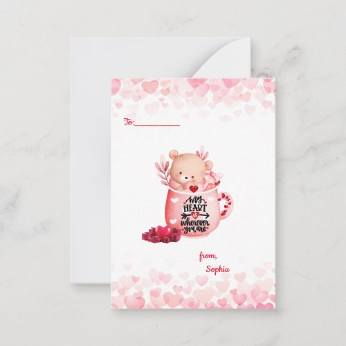 Cute My Heart is wherever you are Bear in a Mug  Note Card