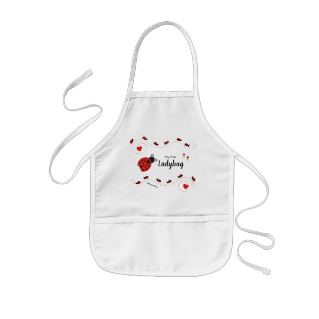 Cute My Little Ladybug Red and Black with Name Kids' Apron (Front)