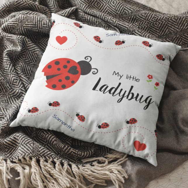 Cute My Little Ladybug Red and Black with Name Throw Pillow (Creator Uploaded)