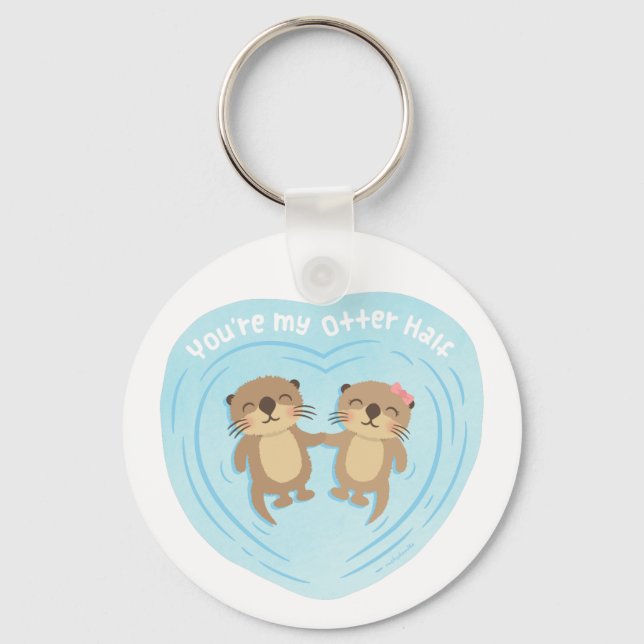 Cute My Otter Half Pun Love Humor Magnet Keychain (Front)