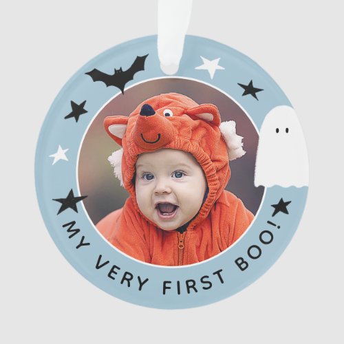 Cute My Very First Boo Photo Halloween Blue Ornament