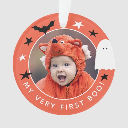 Cute My Very First Boo Photo Halloween Orange Ornament