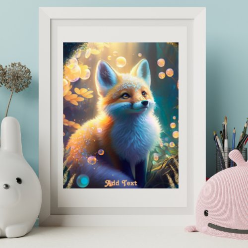 Cute Mystical Fox in Enchanted Forest Personalized Poster
