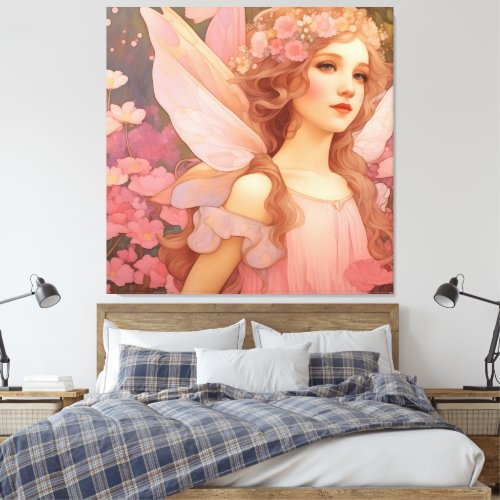 Cute Mystical Pink Fantasy Fairy Painting Canvas Print